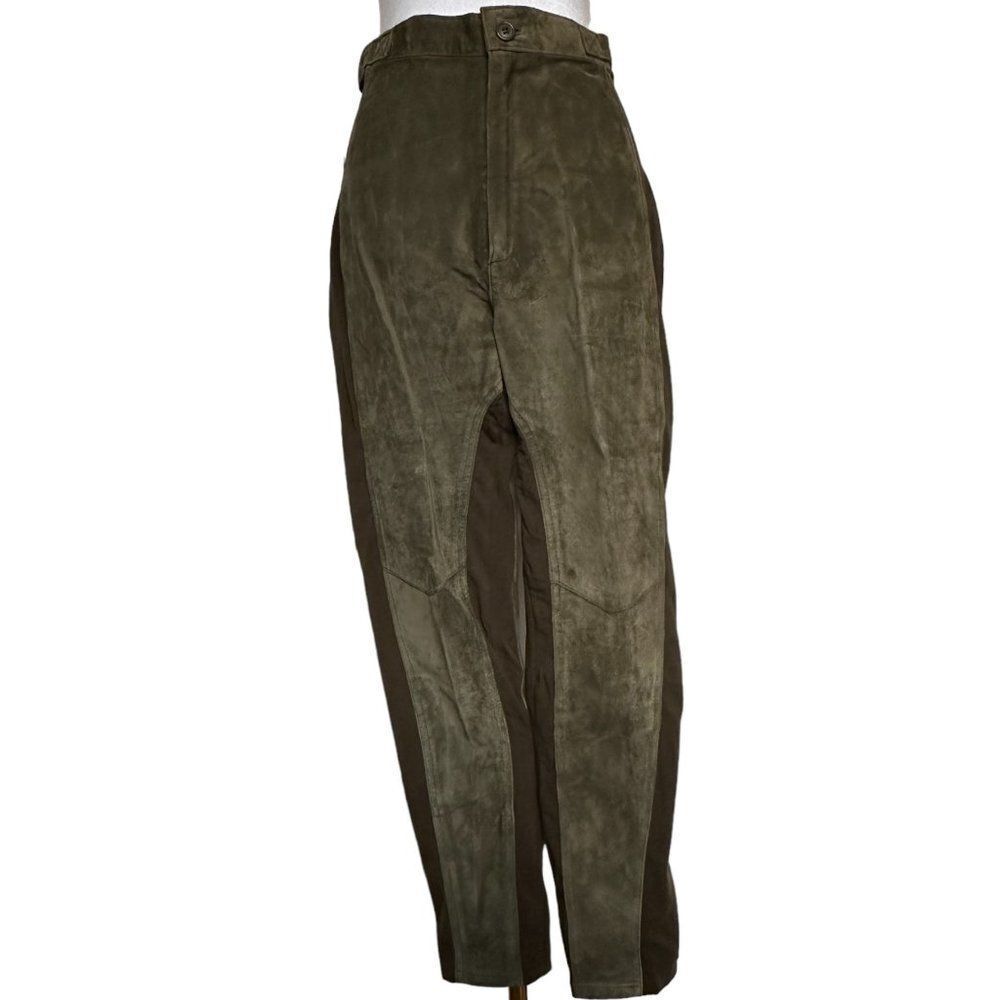 Genuine Suede Leggings Pants Olive Green Size M 28 Inch Waist